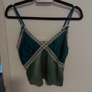 Nasty Gal Teal & Sage Silk Lace Trim Cami